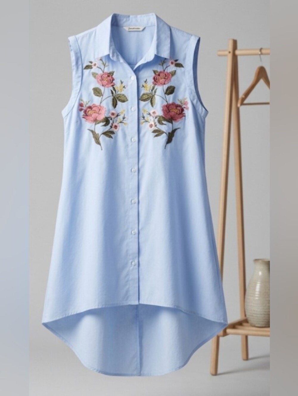Stradivarius Pale Blue High/Low Tunic Shirt Dress (Sz M) Lagenlook Boho Summer
